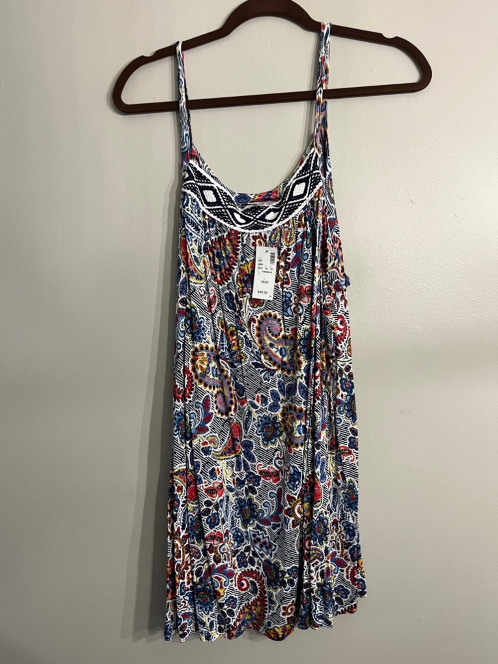 Avenue Multicolor Paisley Print Blouse with Navy Trim